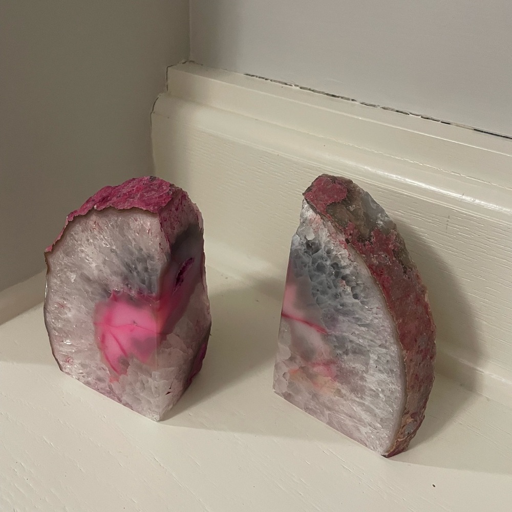Set of 2 Pink and Gray Geode Bookends
